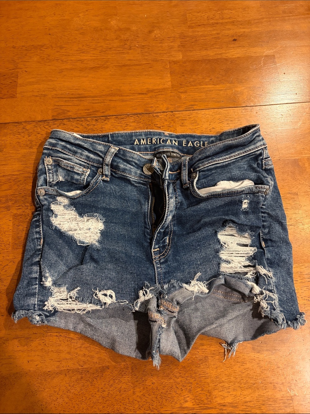 American Eagle Outfitters Distressed Dark Blue Denim Shorts